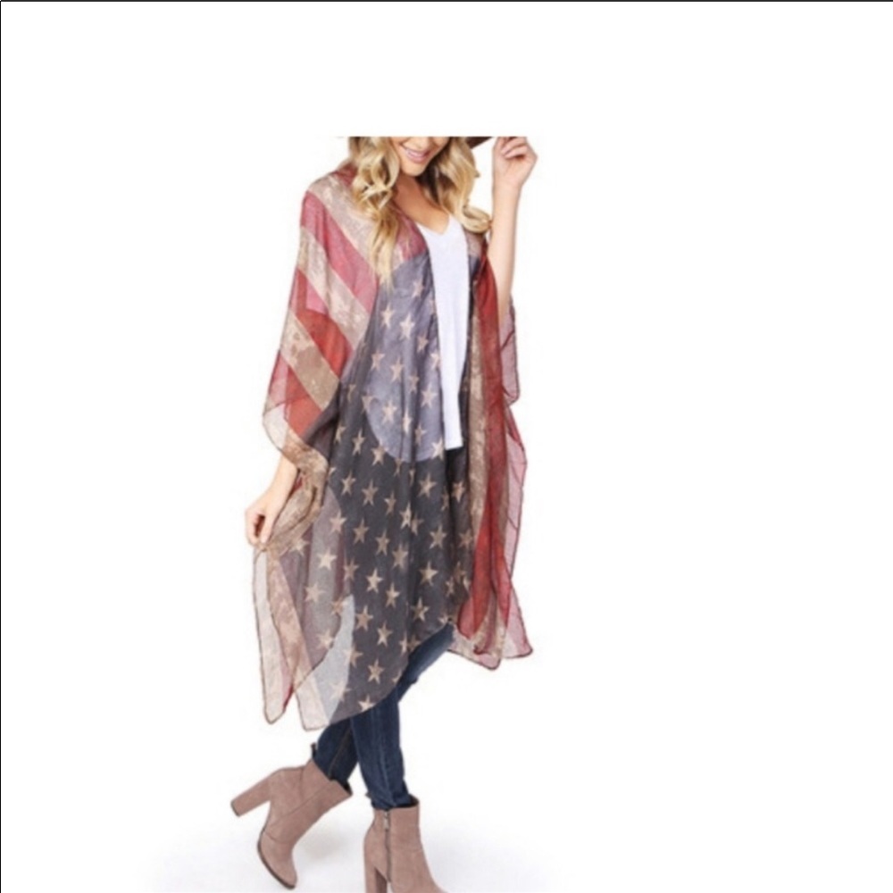 Red stars and strips open scarf cardigan America